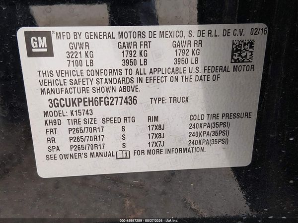 2015 CHEVROLET SILVERADO 1500 WORK TRUCK — I9