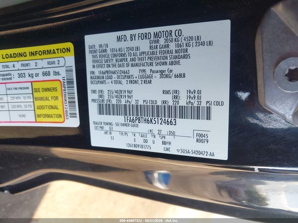 2019 FORD MUSTANG ECOBOOST PREMIUM — I9