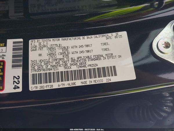 2025 TOYOTA TACOMA DOUBLE CAB/SR5/TRD SPORT — I9