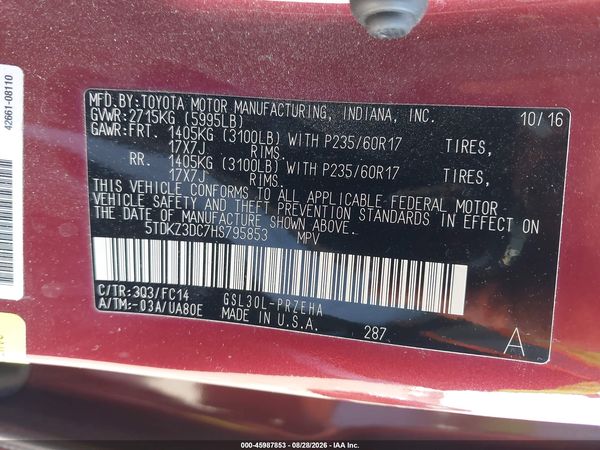 2017 TOYOTA SIENNA LE 8 PASSENGER — I9