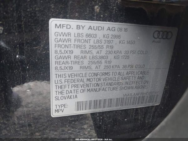 2017 AUDI Q7 3.0T PREMIUM — I9