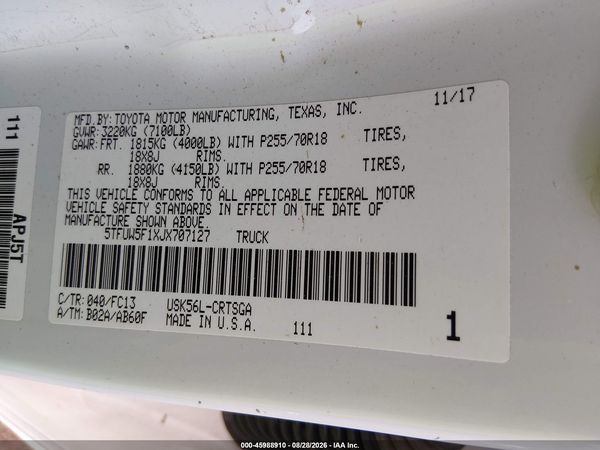 2018 TOYOTA TUNDRA SR5 5.7L V8 — I9