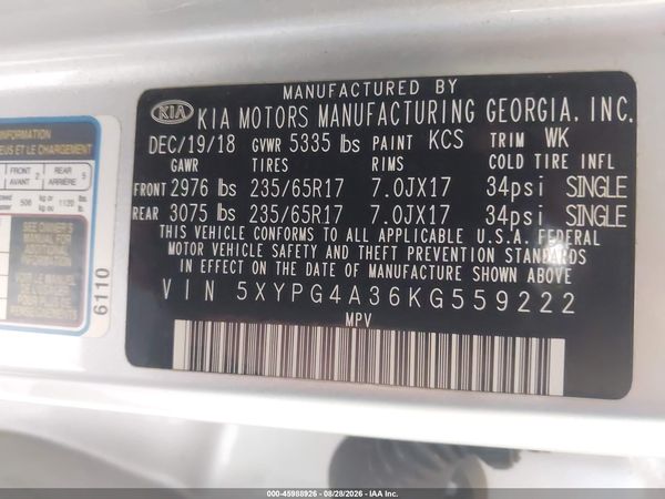 2019 KIA SORENTO 2.4L L