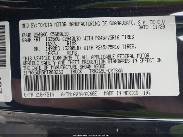 2021 TOYOTA TACOMA SR