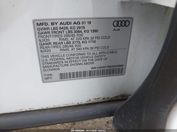 2019 AUDI Q7 45 PREMIUM/45 SE PREMIUM — I9