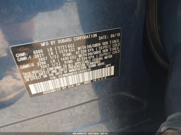 2019 SUBARU ASCENT LIMITED — I9