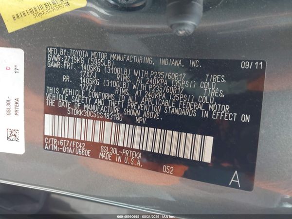 2012 TOYOTA SIENNA LE V6 8 PASSENGER — I9
