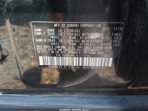 2019 SUBARU OUTBACK 2.5I LIMITED
