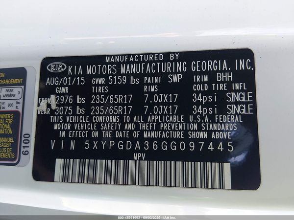 2016 KIA SORENTO 2.4L LX — I9