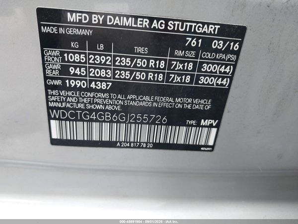 2016 MERCEDES-BENZ GLA 250 4MATIC — I9