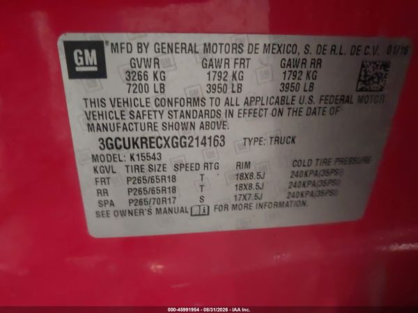 2016 CHEVROLET SILVERADO 1500 LT — I9