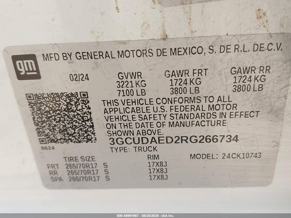 2024 CHEVROLET SILVERADO 1500 4WD  STANDARD BED WT — I9