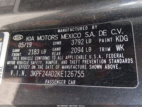 2019 KIA FORTE LXS — I9