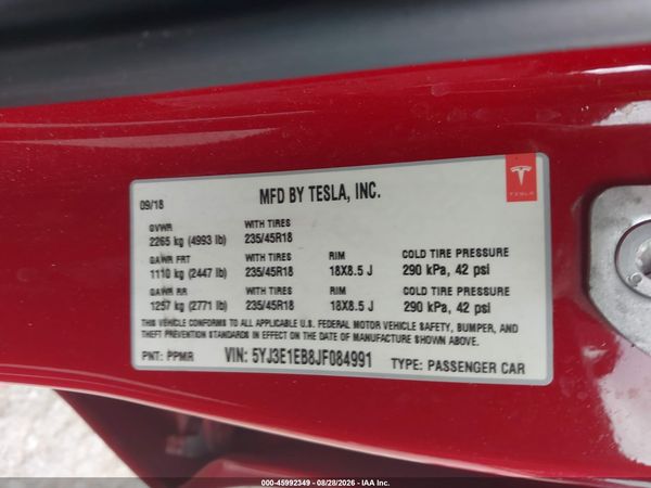 2018 TESLA MODEL 3 LONG RANGE/PERFORMANCE