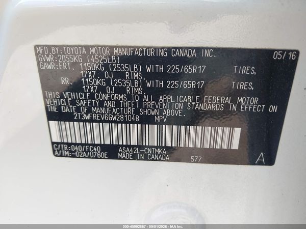 2016 TOYOTA RAV4 XLE — I9