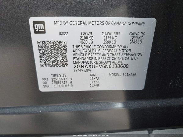 2022 CHEVROLET EQUINOX AWD LT — I9