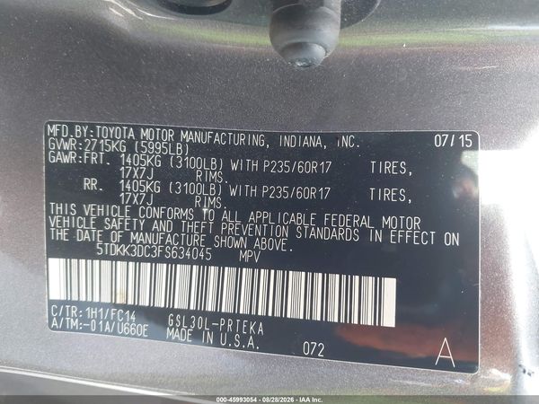 2015 TOYOTA SIENNA LE 8 PASSENGER