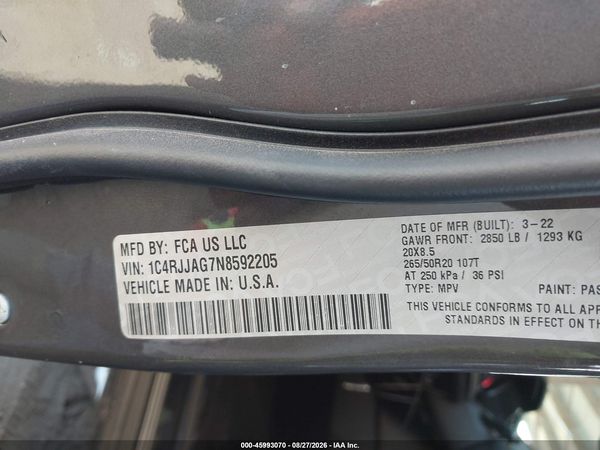 2022 JEEP GRAND CHEROKEE L ALTITUDE 4X2