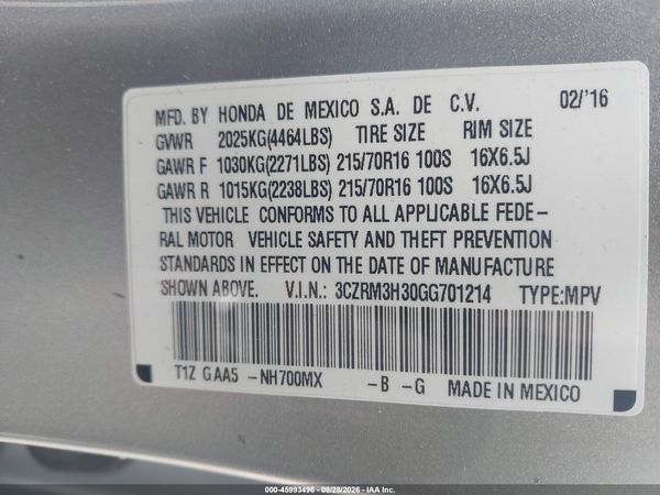 2016 HONDA CR-V LX — I9
