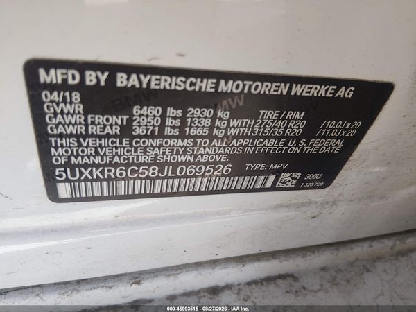 2018 BMW X5 XDRIVE50I — I9