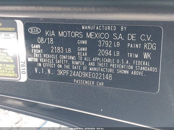 2019 KIA FORTE LXS — I9