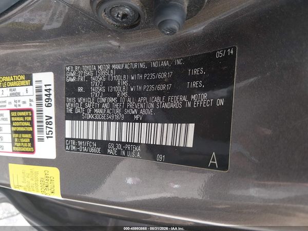 2014 TOYOTA SIENNA LE V6 8 PASSENGER