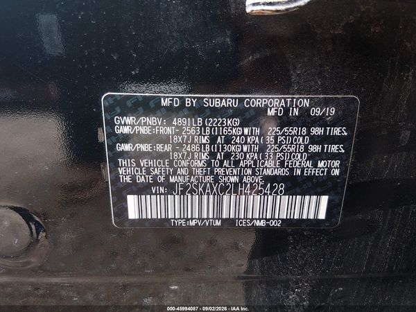 2020 SUBARU FORESTER TOURING — I9