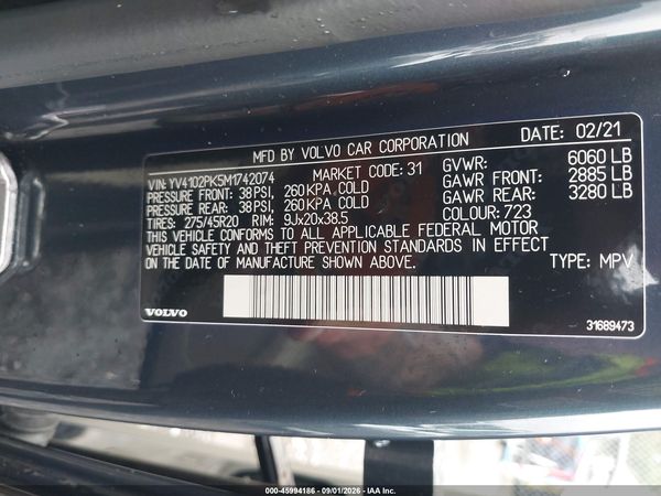2021 VOLVO XC90 T5 MOMENTUM 7 PASSENGER — I9