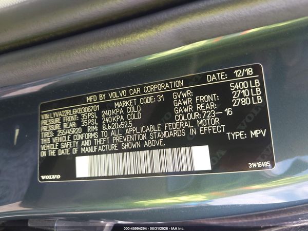 2019 VOLVO XC60 T6 INSCRIPTION