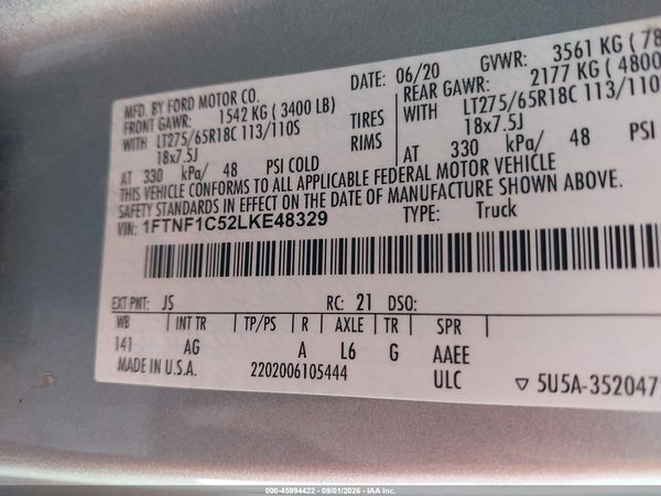 2020 FORD F-150 XL — I9