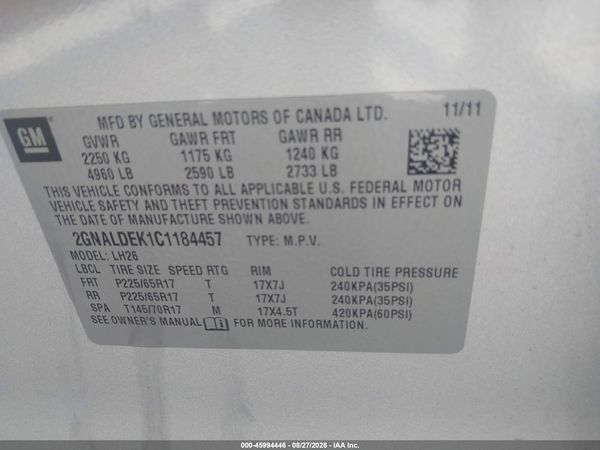 2012 CHEVROLET EQUINOX 1LT — I9