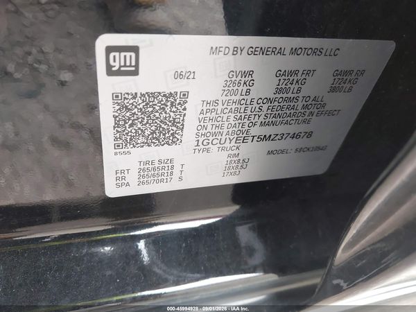 2021 CHEVROLET SILVERADO 1500 4WD  SHORT BED RST — I9