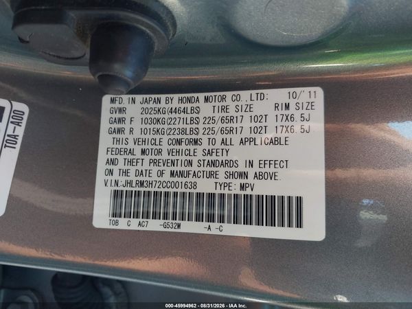 2012 HONDA CR-V EX-L — I9