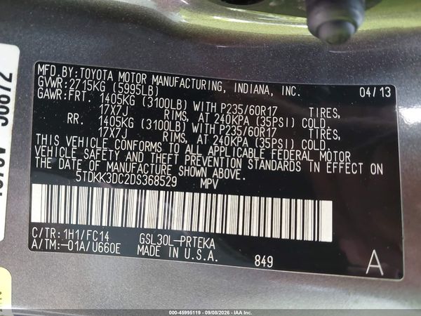 2013 TOYOTA SIENNA LE V6 8 PASSENGER — I9