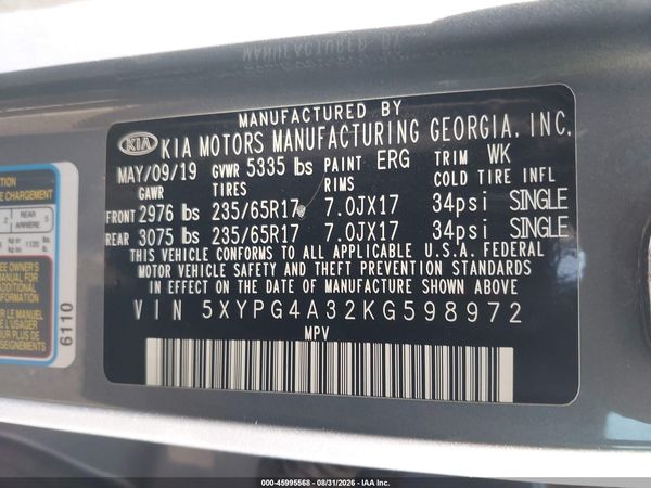 2019 KIA SORENTO 2.4L L — I9