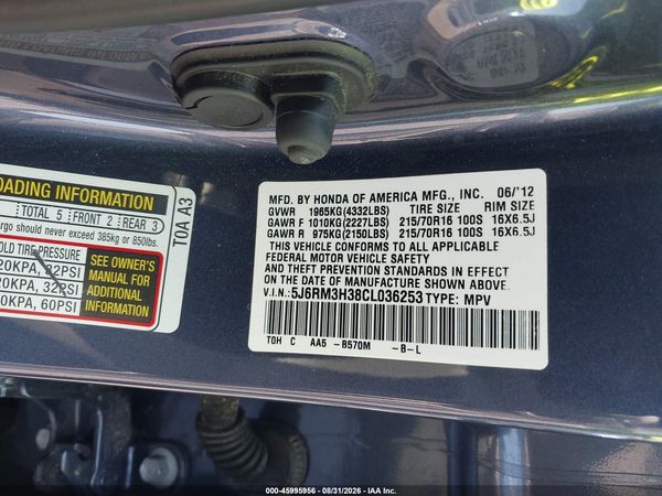 2012 HONDA CR-V LX — I9