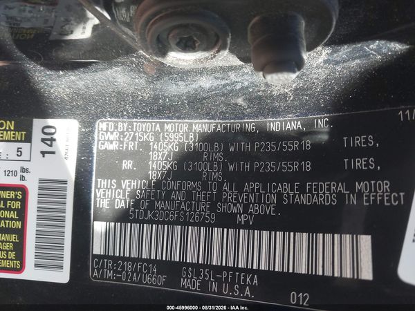 2015 TOYOTA SIENNA LE 7 PASSENGER