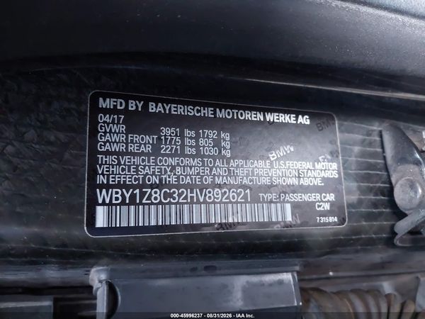 2017 BMW I3 94 AH W/RANGE EXTENDER