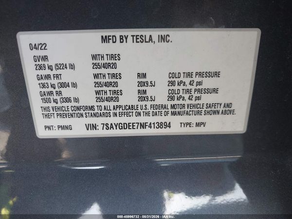 2022 TESLA MODEL Y — I9