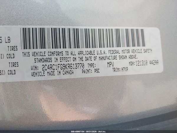 2019 CHRYSLER PACIFICA TOURING PLUS — I9
