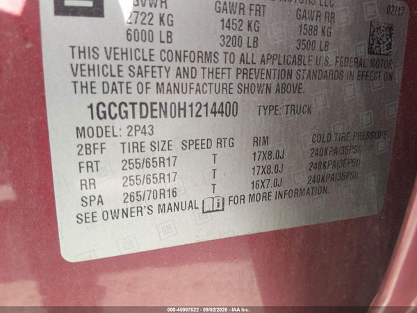 2017 CHEVROLET COLORADO Z71 — I9