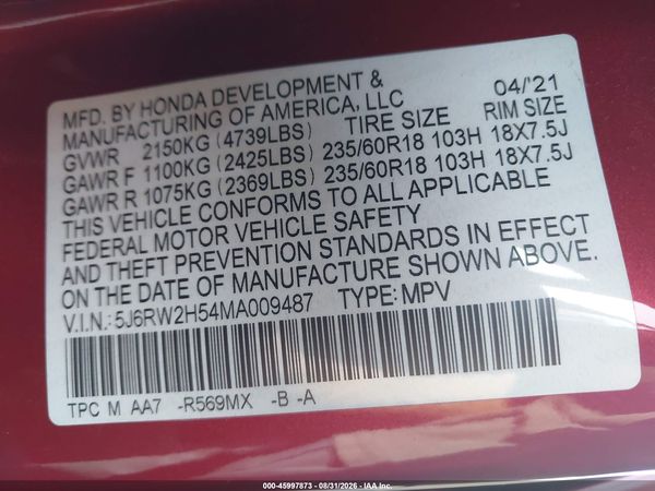 2021 HONDA CR-V AWD EX — I9