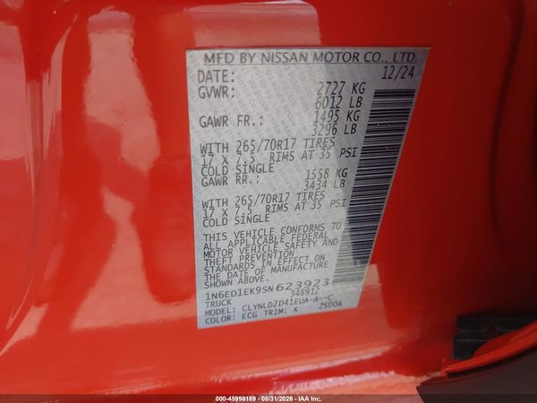 2025 NISSAN FRONTIER PRO-4X 4X4 — I9