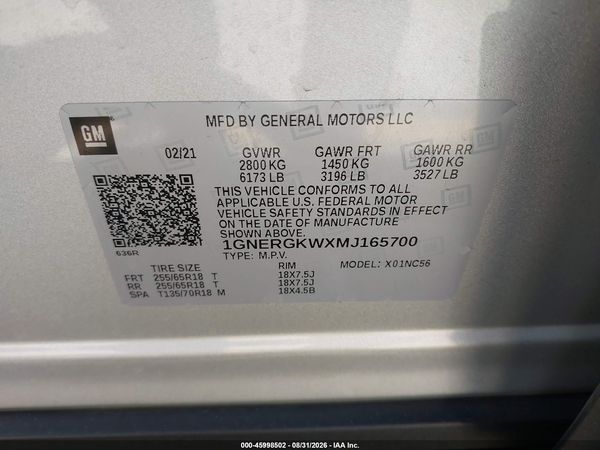 2021 CHEVROLET TRAVERSE FWD LT CLOTH — I9