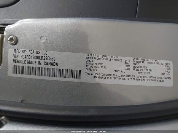 2020 CHRYSLER PACIFICA TOURING L — I9