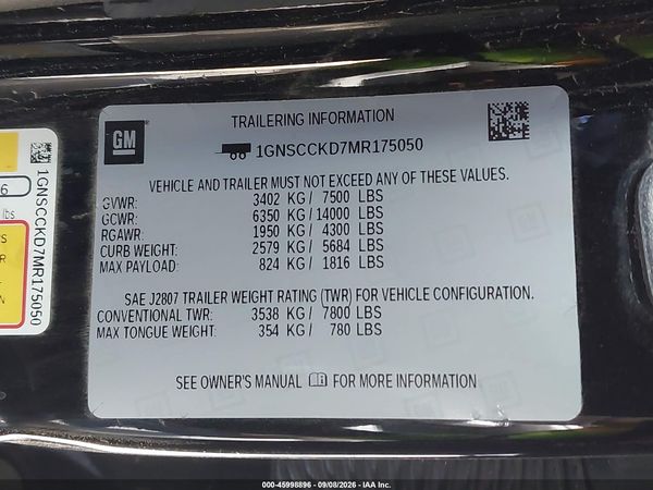 2021 CHEVROLET SUBURBAN 2WD LT — I9