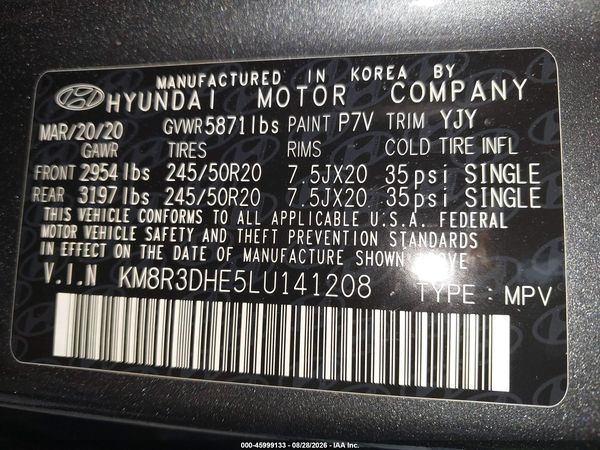 2020 HYUNDAI PALISADE SEL — I9
