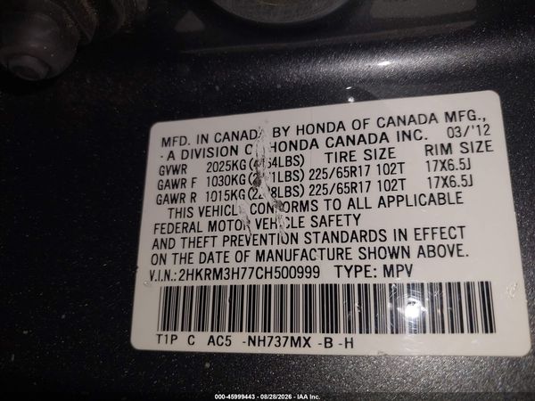 2012 HONDA CR-V EX-L — I9
