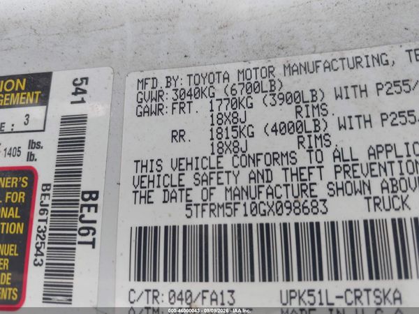 2016 TOYOTA TUNDRA SR 4.6L V8 — I9