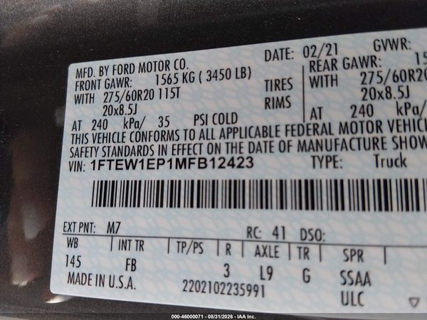 2021 FORD F-150 XLT — I9